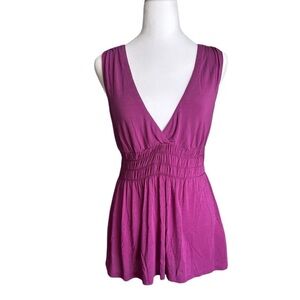 Trina Turk Plunging Neckline Smock Waistline V-neck Top Size Small